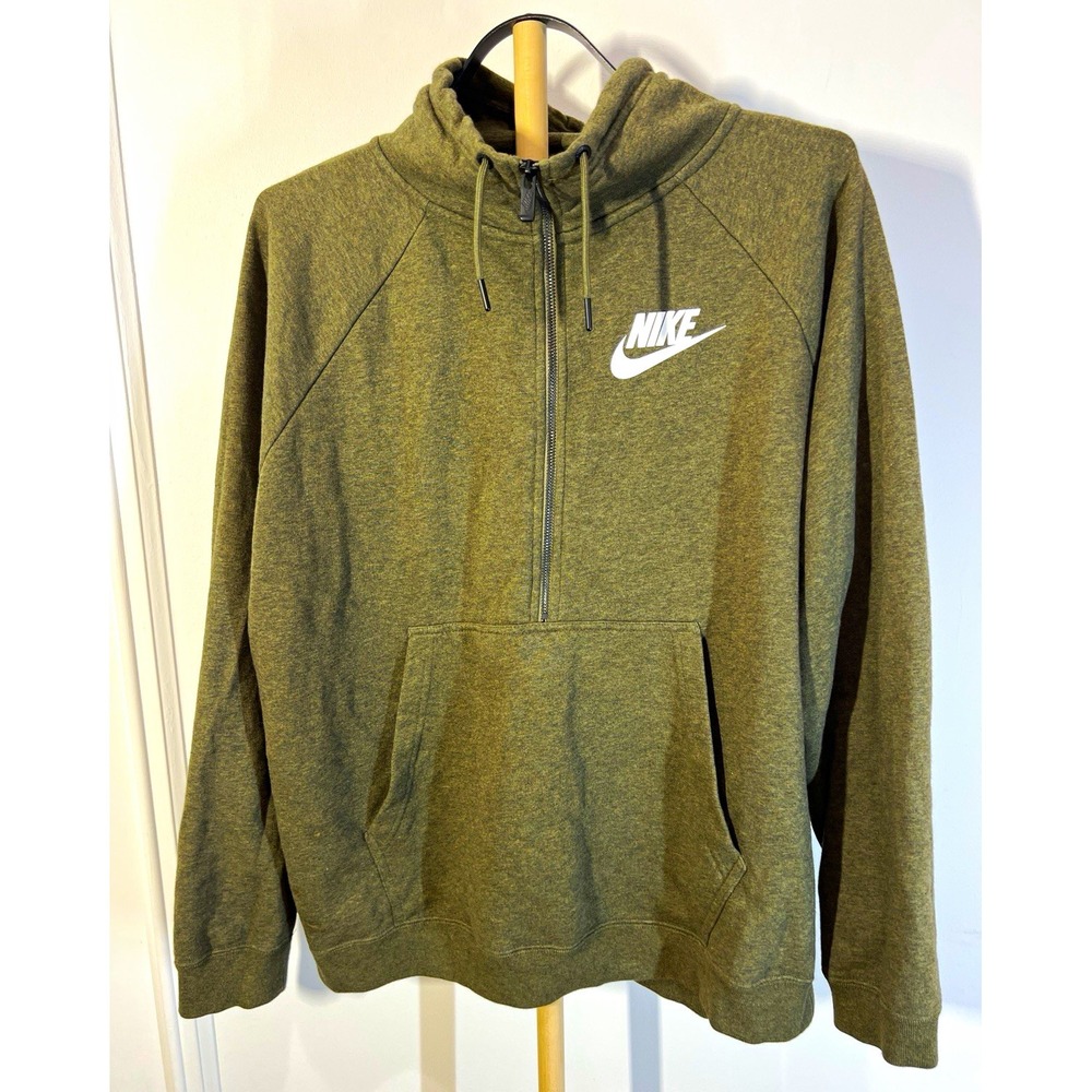 Nike Sportswear Hoodie Mens XL Olive Green Half Zip AH6494-222 Swoosh Fleece